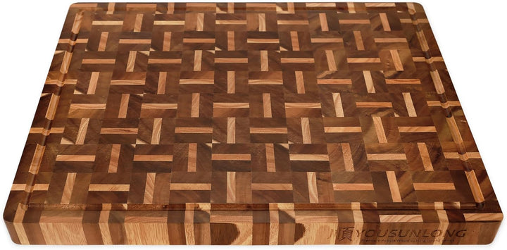 YOUSUNLONG End Grain Hackbretter - 50,8L x 40,6B x 3,8D cm - Fleischer-Block Eingebaute Saftrillen &
