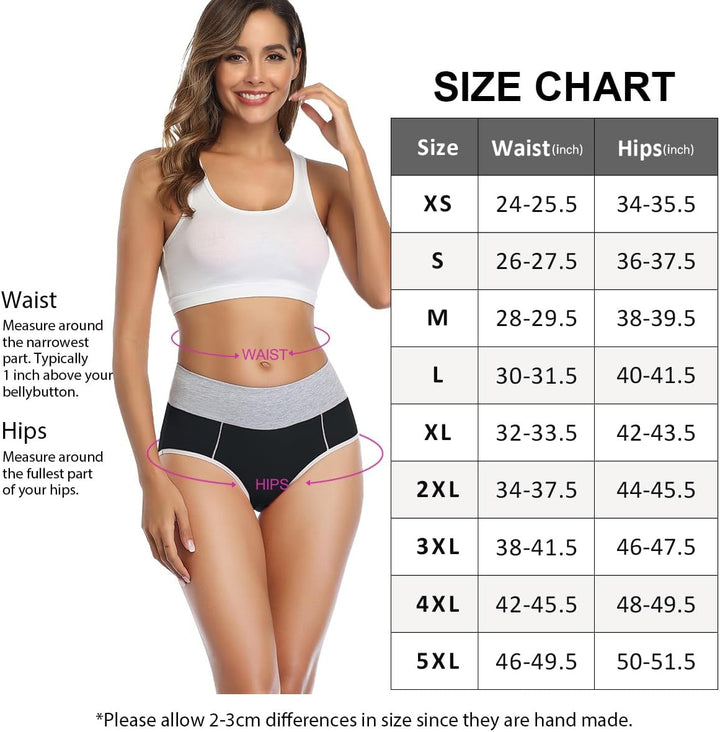 wirarpa Unterhosen Damen Baumwolle Unterwäsche Frauen Taillenslip Hohe Taille Slip 5er Pack XS Schwa