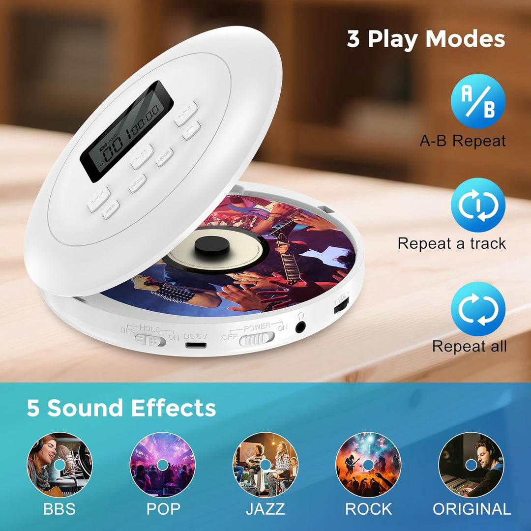 Gueray Tragbarer CD-Player CD Spieler Persönliche CD Player mit Kopfhörer LCD Display Anti-Skip Schu