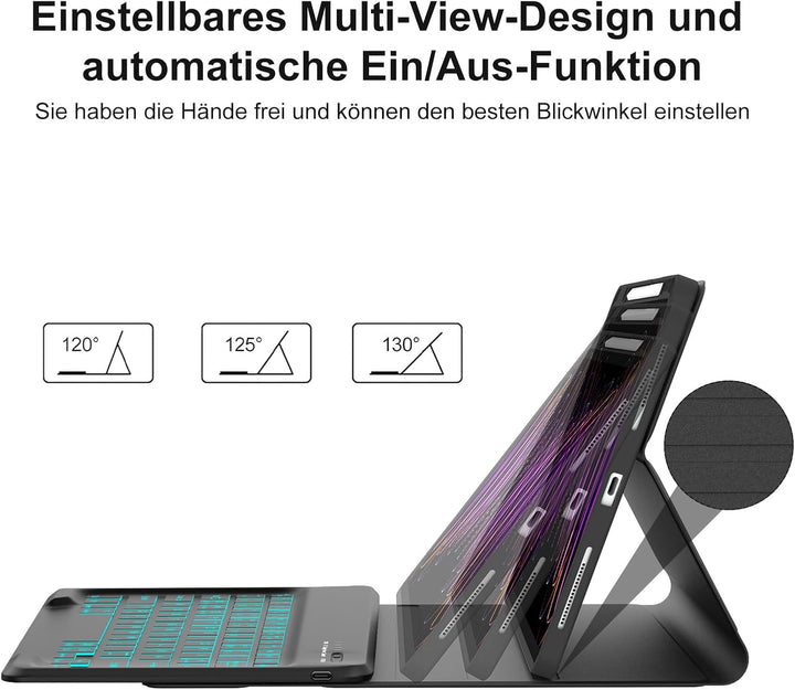 IVEOPPE Hülle mit Tastatur für iPad Pro 12,9 Zoll 6./5./4./3. Generation, Deutsches QWERTZ Layout, M