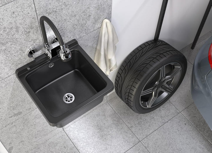 Granitan Ausgussbecken für Garage Keller Werkstatt und Waschküche - Universal Waschtrog mit Siphon -