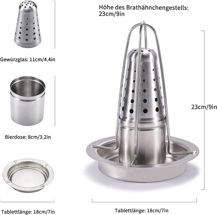 AMOZO Hähnchenbräter - Das Neue Edelstahl Hähnchenhalter - Bierdose Hähnchengriller - Geflügelbräter