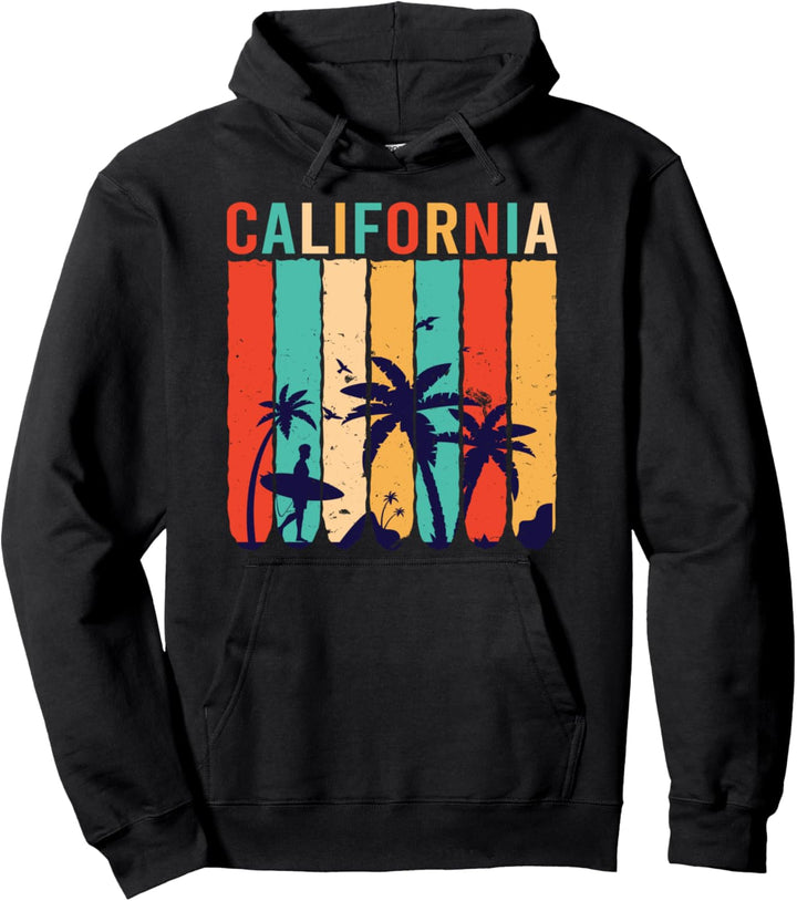 California Beach Surfen Surfer Retro Sunset Long Beach Pullover Hoodie