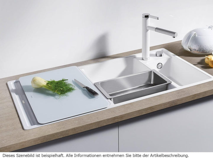 BLANCO AXIA III 6 S | SILGRANIT weiss | Einbauart: Einbau von Oben | Hauptbecken links | mit Glassch