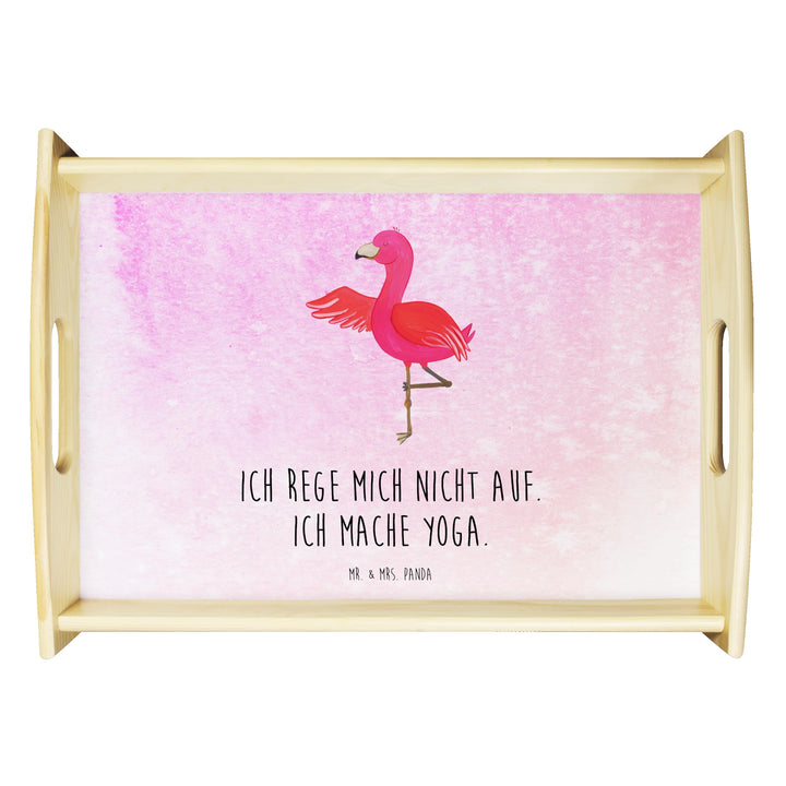 Mr. & Mrs. Panda Tablett Flamingo Yoga - Geschenk, Bett-Tablett, Holztablett, für getränke, Baum, Na