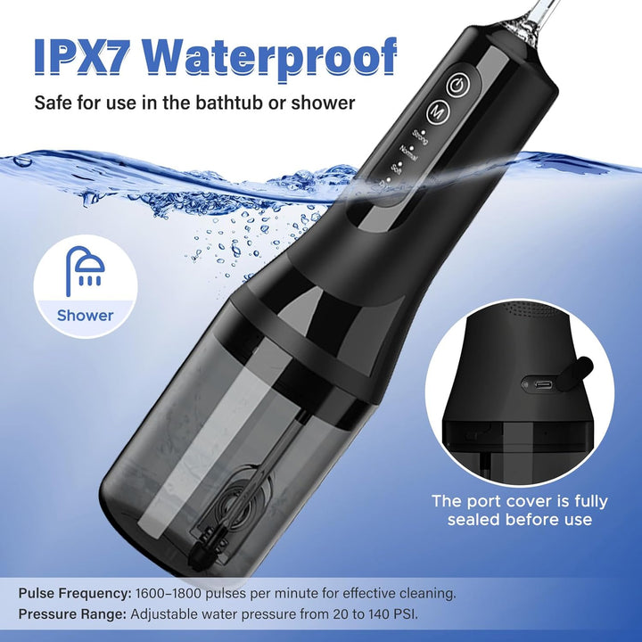 Munddusche Kabellos, Elektrische Zahnreiniger IPX7 Wasserdicht, Zahndusche 4 Modi 4 Düsen, Water Flo