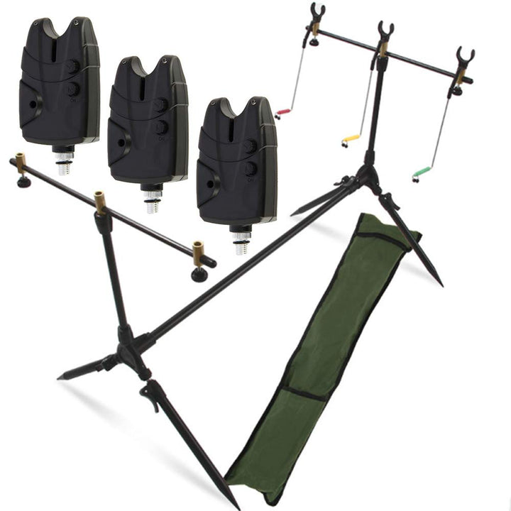 G8DS® Set Rod Pod Rutenhalter + Tragetasche inklusive 3 Bissanzeiger mit Lautstärke- und Tonregler f