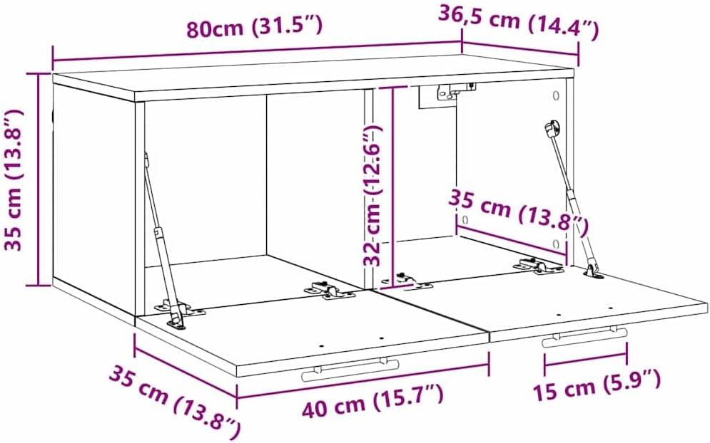 vidaXL Wandschrank Wandmontiert Schwarz Eichen-Optik 80 x 36.5 x 35 cm, Grosszügiger Stauraum, moder