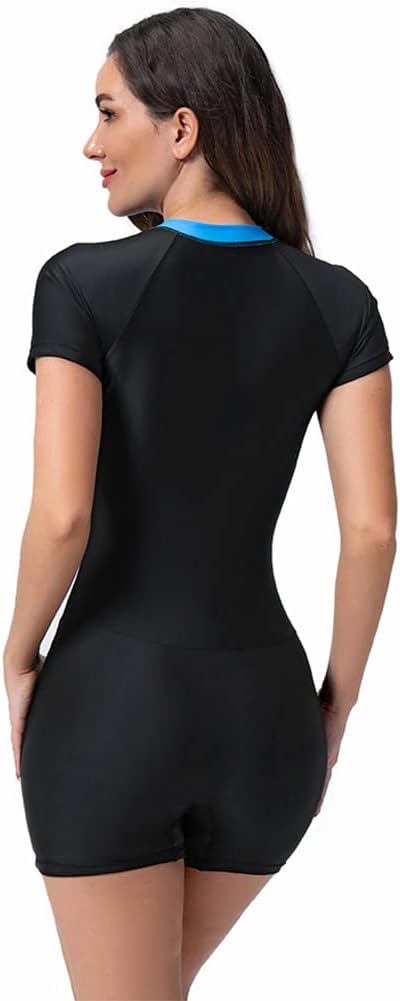 FYMNSI Damen Surfanzug Badeanzug mit Bein Reissverschluss Einteiler Rashguard UPF 50+ Bademode Surfe