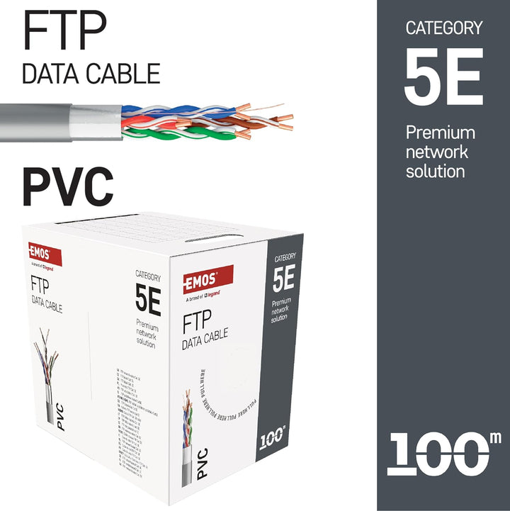 EMOS - FTP Netzwerkkabel CAT 5e, 100m, PVC - CAT5e-Patchkabel FTP - Gigabit LAN Kabel - geschirmtes