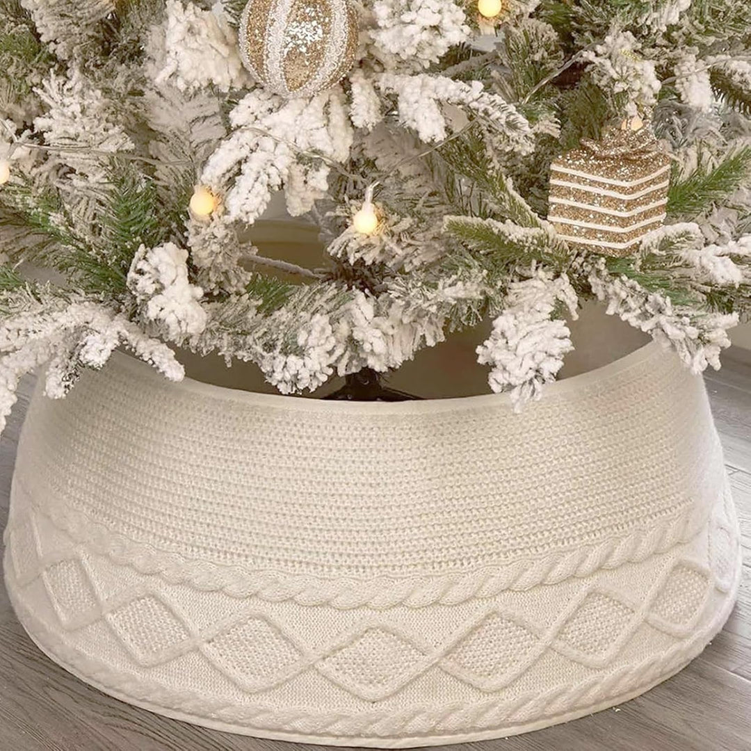 Weihnachtsbaumring Für Künstliche Bäume, Cremefarbener Gestrickter Weihnachtsbaumkragen, Cremefarben