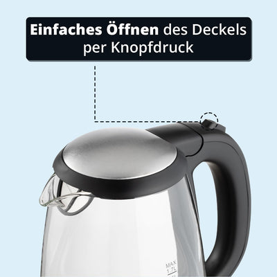 KHG WK-1715GES Wasserkocher Glas. LED, 1,7 Liter, Kalkfilter, Trockengehschutz & Abschaltautomatik,