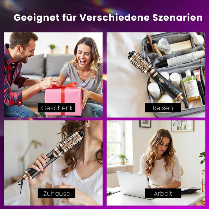 Rotierende Warmluftbürste, 3-in-1 Rundbürstenföhn mit 2 Bürsten (1,5"&2") zum Trocknen Styling Volum