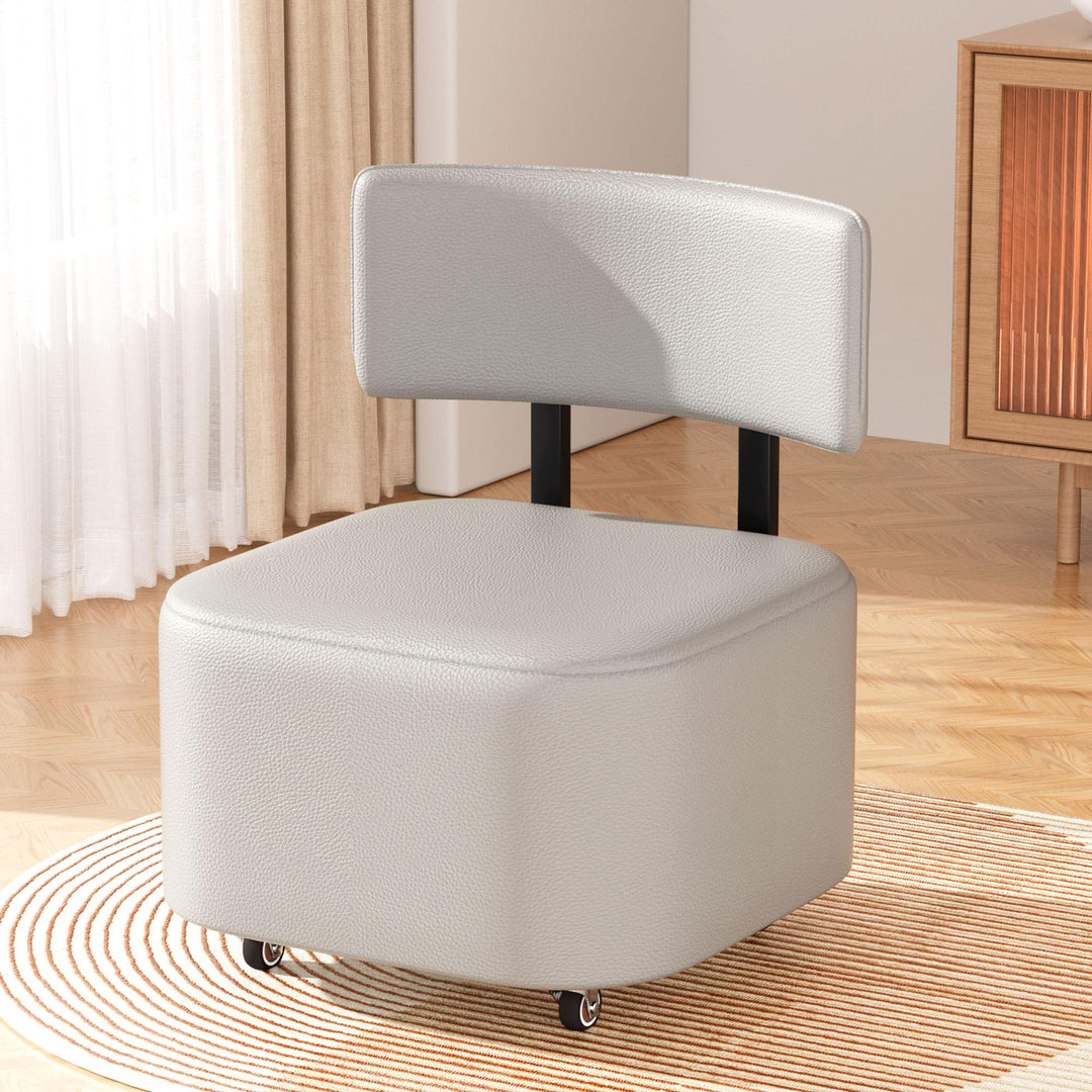 Rollstuhl PU-Leder Niedriger Rollhocker, Kleiner Hocker Mit Rollen Und Rückenlehne, Rollhocker Tritt