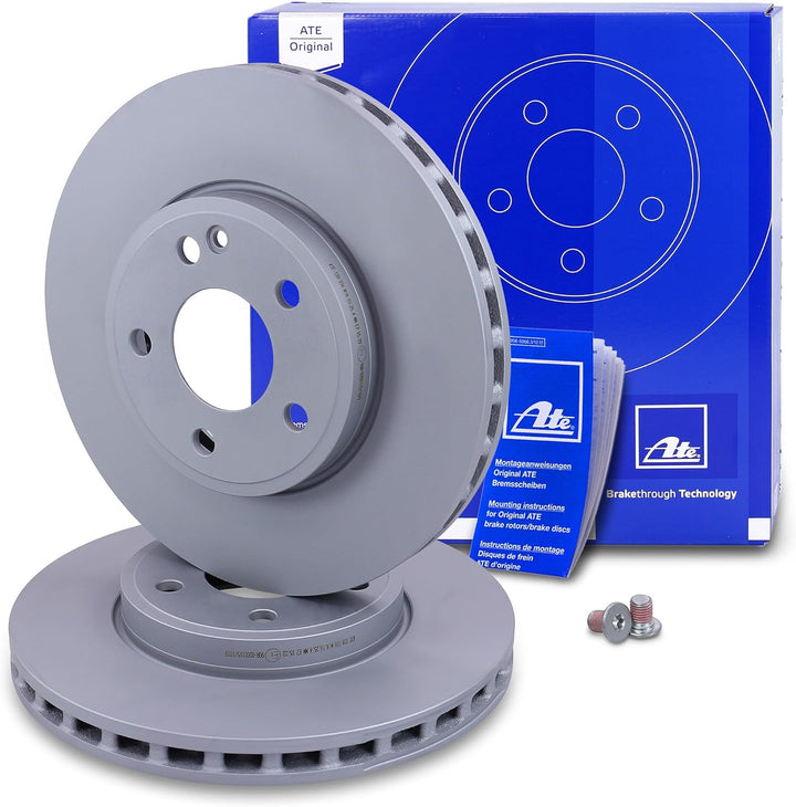 ATE Bremsenset Vorderachse inkl. Bremsscheiben vorne Ø 295 mm belüftet und Bremsbeläge vorne + Warnk