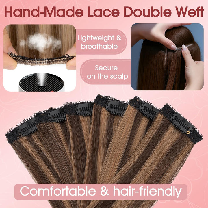 S-noilite Clip in Extensions Echthaar 6 Stück Balayage Haarverlängerung Echthaar Highlights für Frau