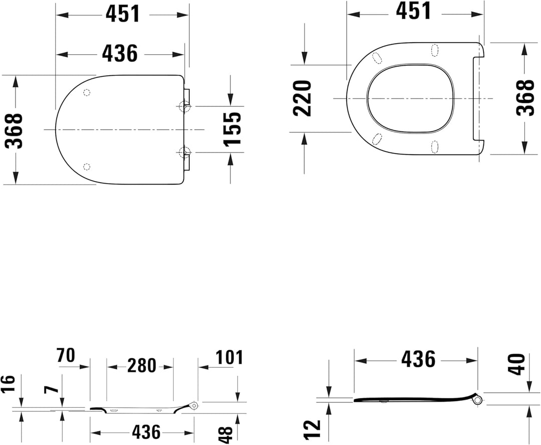 Duravit WC-Sitz Univavo, WC-Sitz D-shaped, Klobrille mit doppelter Absenkautomatik, Toilettendeckel