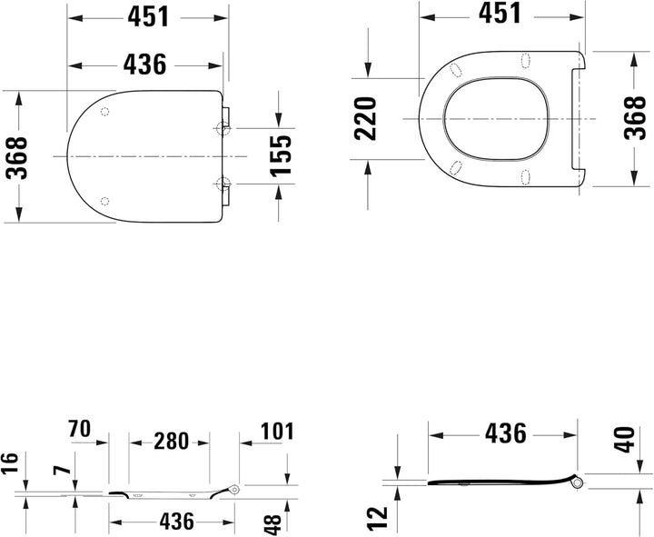 Duravit WC-Sitz Univavo, WC-Sitz D-shaped, Klobrille mit doppelter Absenkautomatik, Toilettendeckel