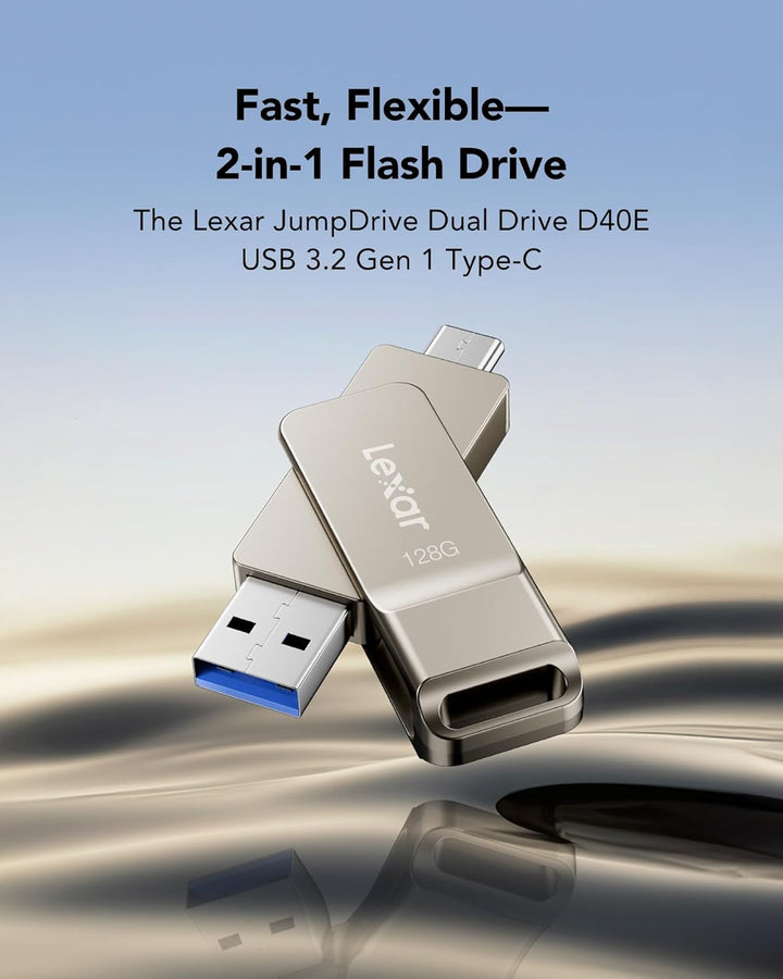 Lexar D40E 128 GB Dual Drive USB 3.2 Gen 1 Type-C Jump Drive, USB-C Flash Drive, Metallgehäuse, schw