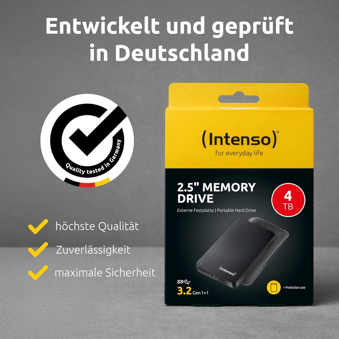 Intenso Memory Drive Portable Hard Drive 4TB, tragbare externe Festplatte inkl. Tasche - 2,5 Zoll, 5
