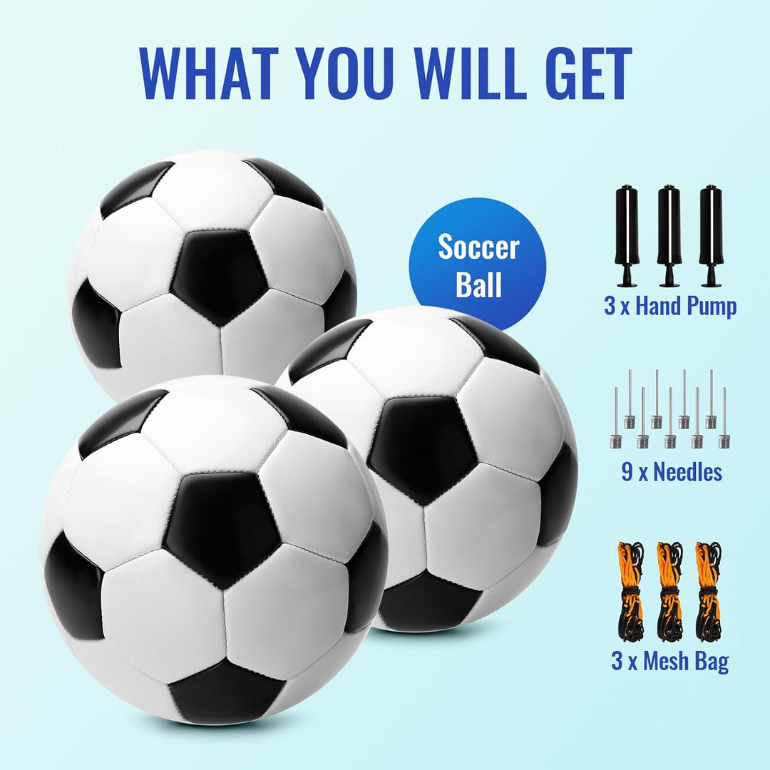 U&C Planet Fussball Grösse 3 für Kinder mit Pumpe und Netz - klassisch schwarz weiss, ideal als Outd