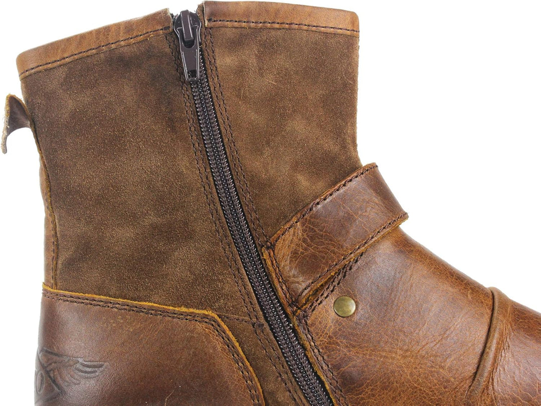 COWSDELLA Herren Stiefel aus Leder Rindsleder mit Gummisohle Biker Motorrad Boots mit Reissverschlus