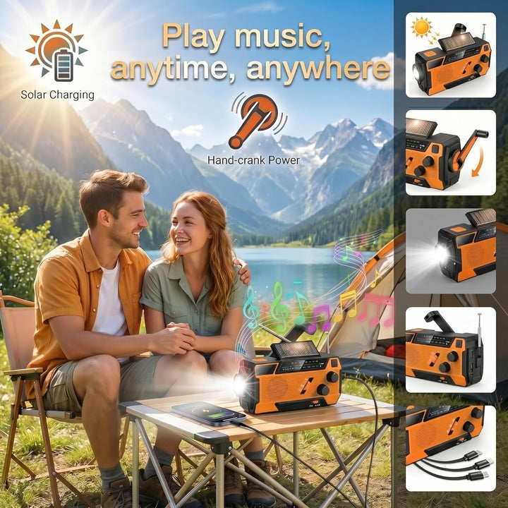 Notfall Radio Kurbelradio mit 3 USB-Lademöglichkeiten, Solar Radio 2000mAh Powerbank Typ-C/Micro-USB