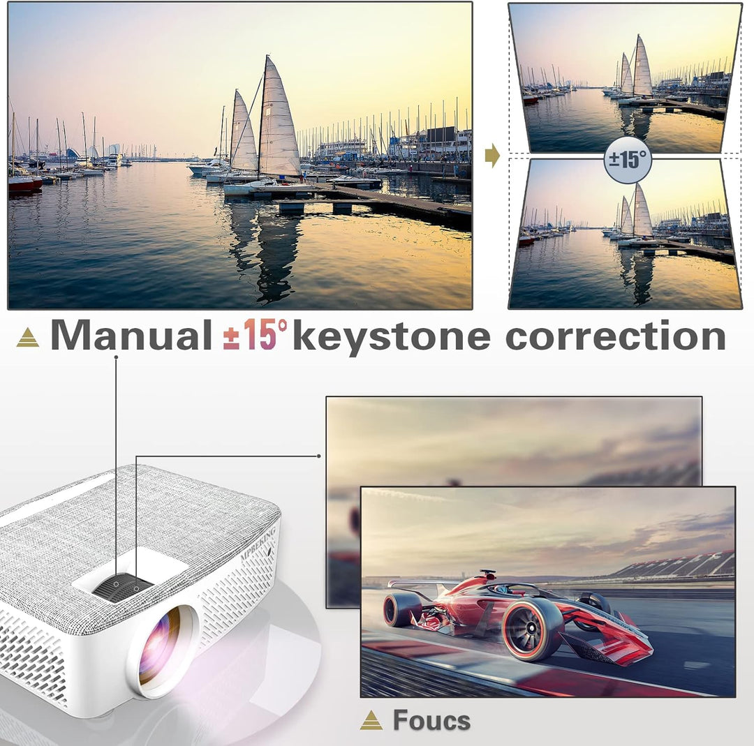 WiFi Beamer mit 120 Zoll Screen, 7500 Lumen WLAN Bluetooth Unterstützung 1080P Video, mit HiFi-Lauts