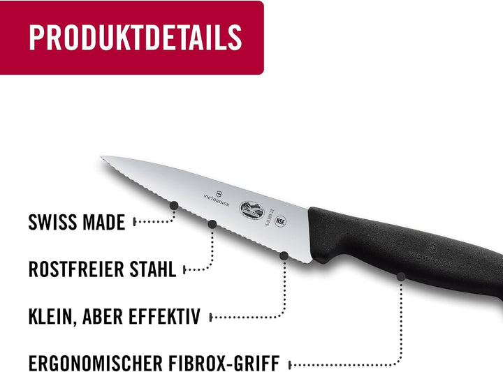 Victorinox Fibrox Kochmesser mit Wellenschliff, Kleines Universalmesser für Obst und Gemüse, 12 cm,