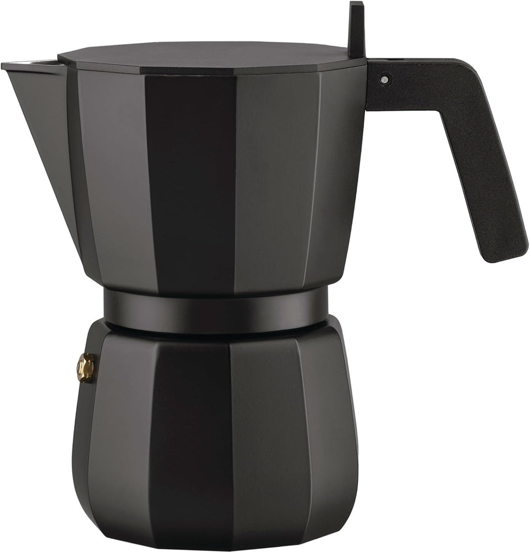 Alessi Moka DC06/6 B - Design Espressokocher aus Gussaluminium, Griff und Knopf aus PA, Schwarz, 6 T
