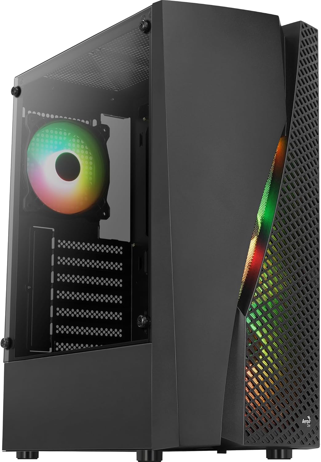 Aerocool WAVEBKV3, PC ATX Gehäuse, Gehärtetes Glas, 4xLüfter RGB 12cm, Schwarz Schwarz WAVEBKV3