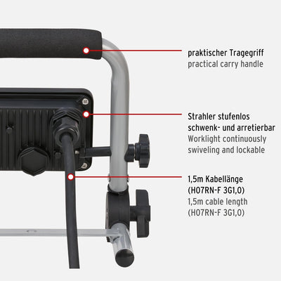 Brennenstuhl LED Baustrahler EL 750 M (10W, 6500K, 900lm, IP65, LED Arbeitsstrahler mit 1,5m Kabel,