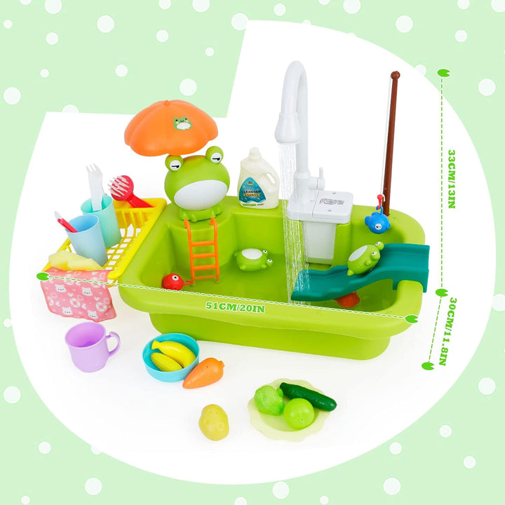 2-in-1-Küchenspüle Spielzeug Set, Spülbecken Spielzeug Set mit Angelspiel und Küchenzubehör, Küchens