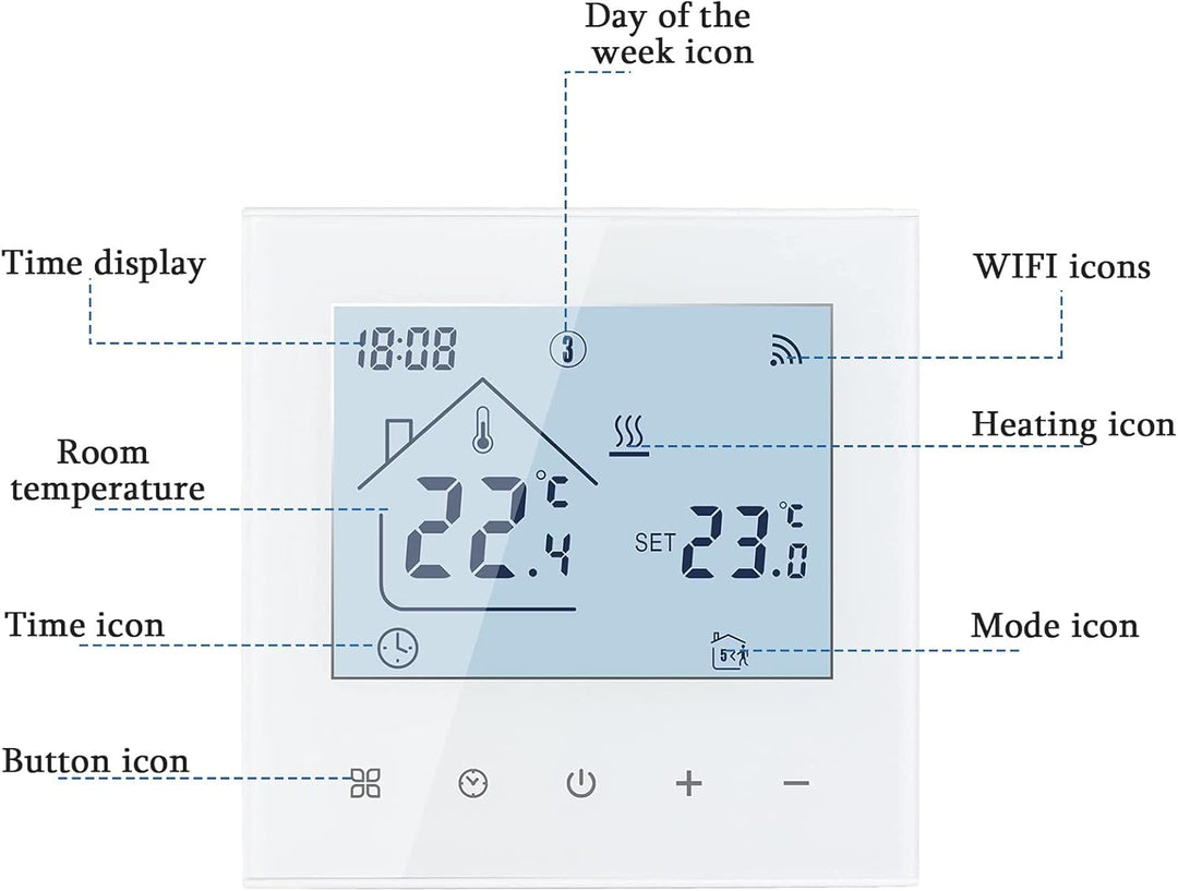 Smart WiFi Thermostat Fussbodenheizung Wasser, Tuya WiFi Heizungsthermostat LED Display Touchscreen