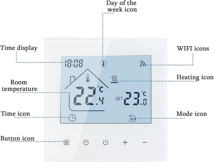 Smart WiFi Thermostat Fussbodenheizung Wasser, Tuya WiFi Heizungsthermostat LED Display Touchscreen