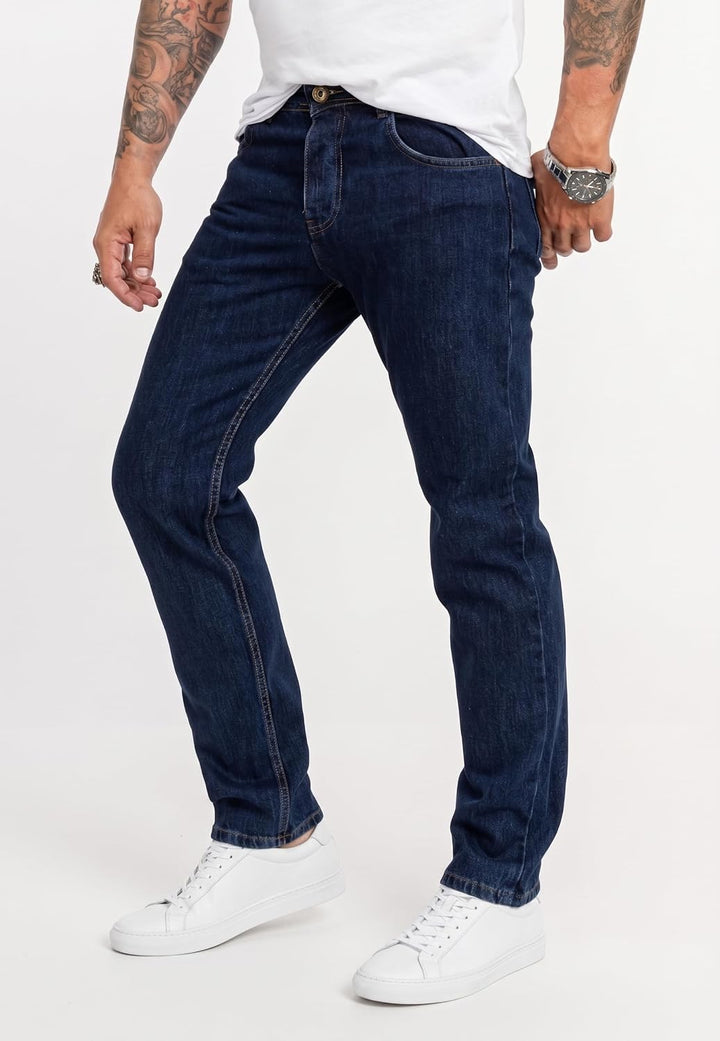 Rock Creek Herren Jeans Hose Denim Blau Straight-Cut Gerades Bein RC-2091 29W / 30L Dunkelblau - Rc-