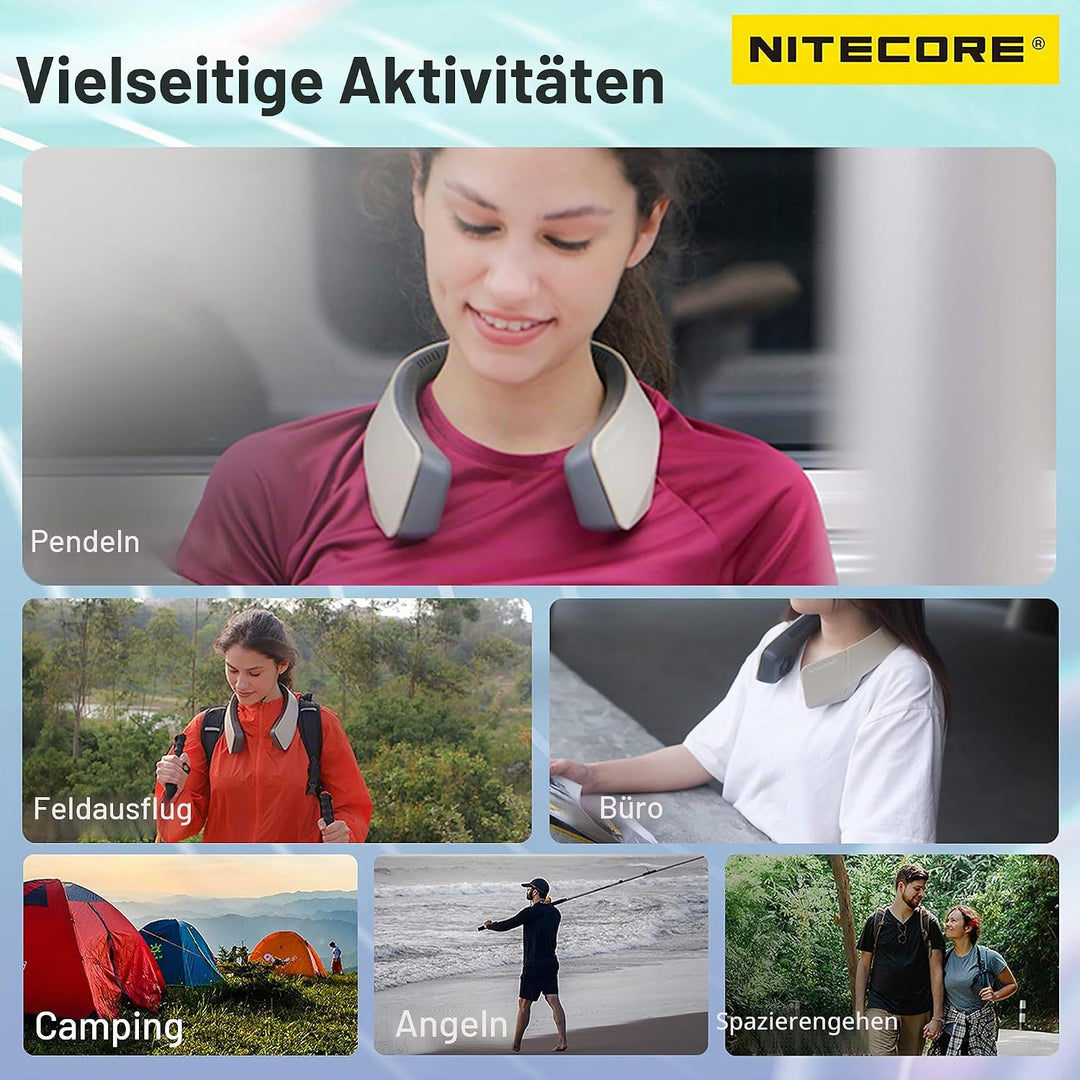 Nitecore NEF20 Tragbarer Hals-Ventilator, freihändig, 360° Luftzirkulation, bürstenloser Motor, 4000