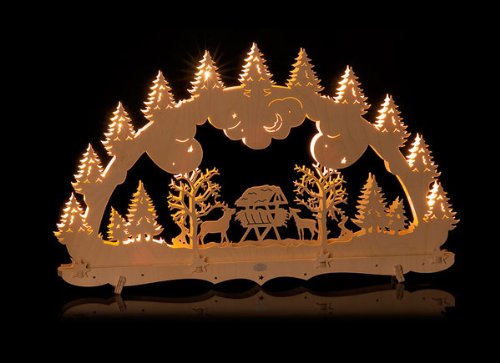 ERM Holzmanufaktur Schwibbogen Gross innenbeleuchtet Futterkrippe Lichterbogen Weihnachtsdekoration
