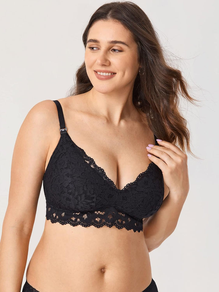 MOMANDA Damen Still BH Spitze Bralette ohne Bügel Gepolstert Schwangerschafts BHS Grosse Brüste Stil