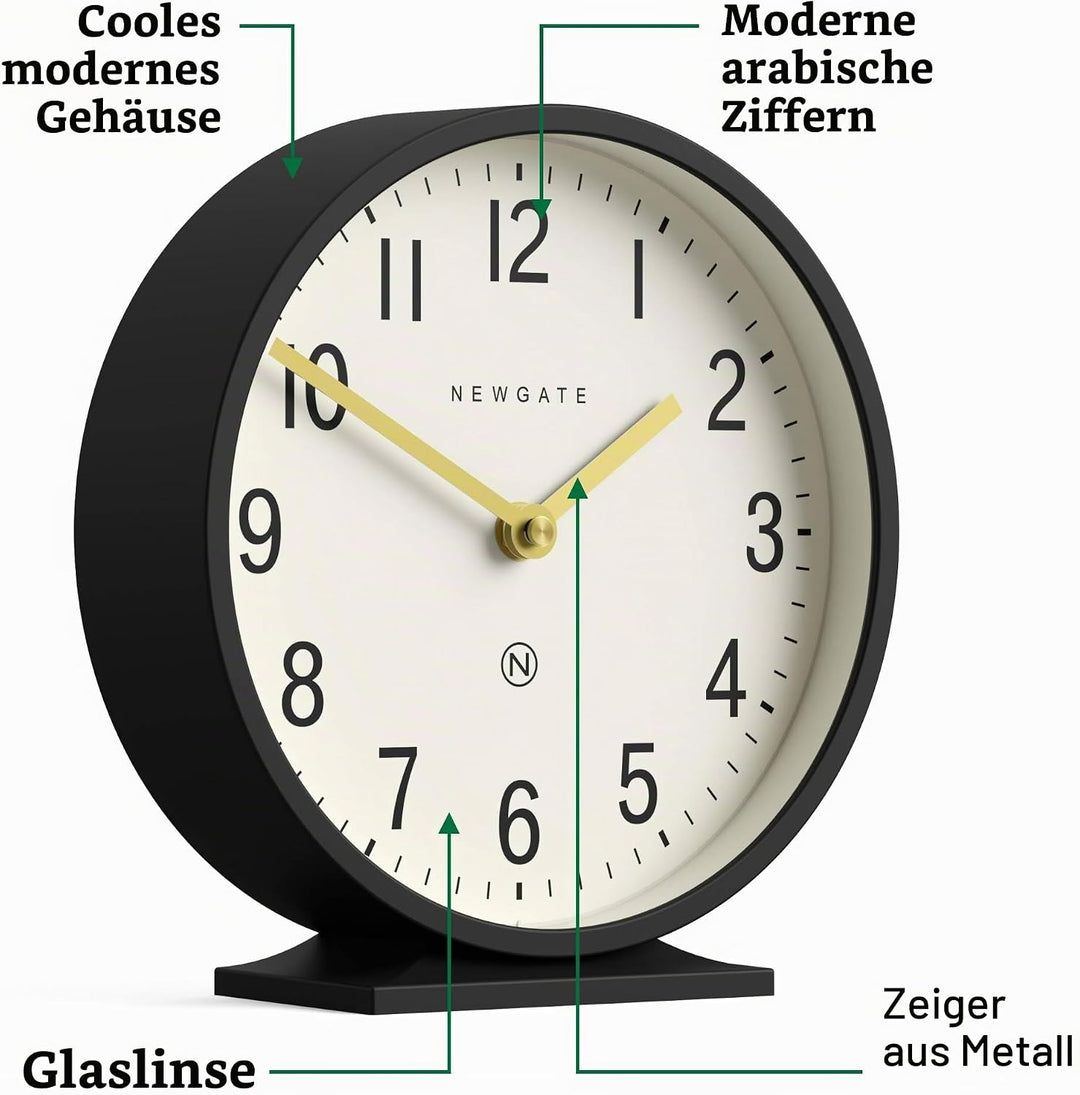 NEWGATE® Q Kaminsims Uhr | Moderne Klassische runde kaminuhr | Schwarz | Zeitgenössischer Stil für k
