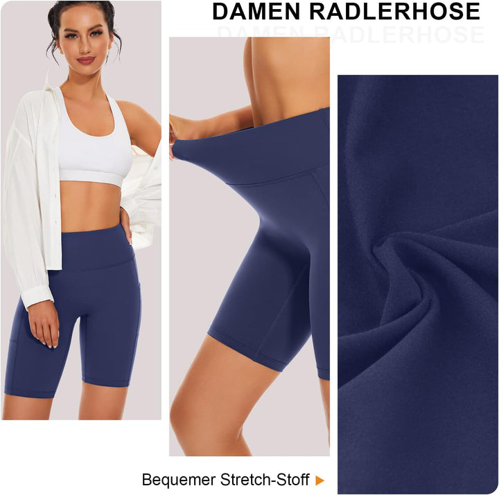 SIMIYA Radlerhose Damen, Kurze Leggings mit Handytasche Blickdichte High Waist Sporthose Damen Kurz,