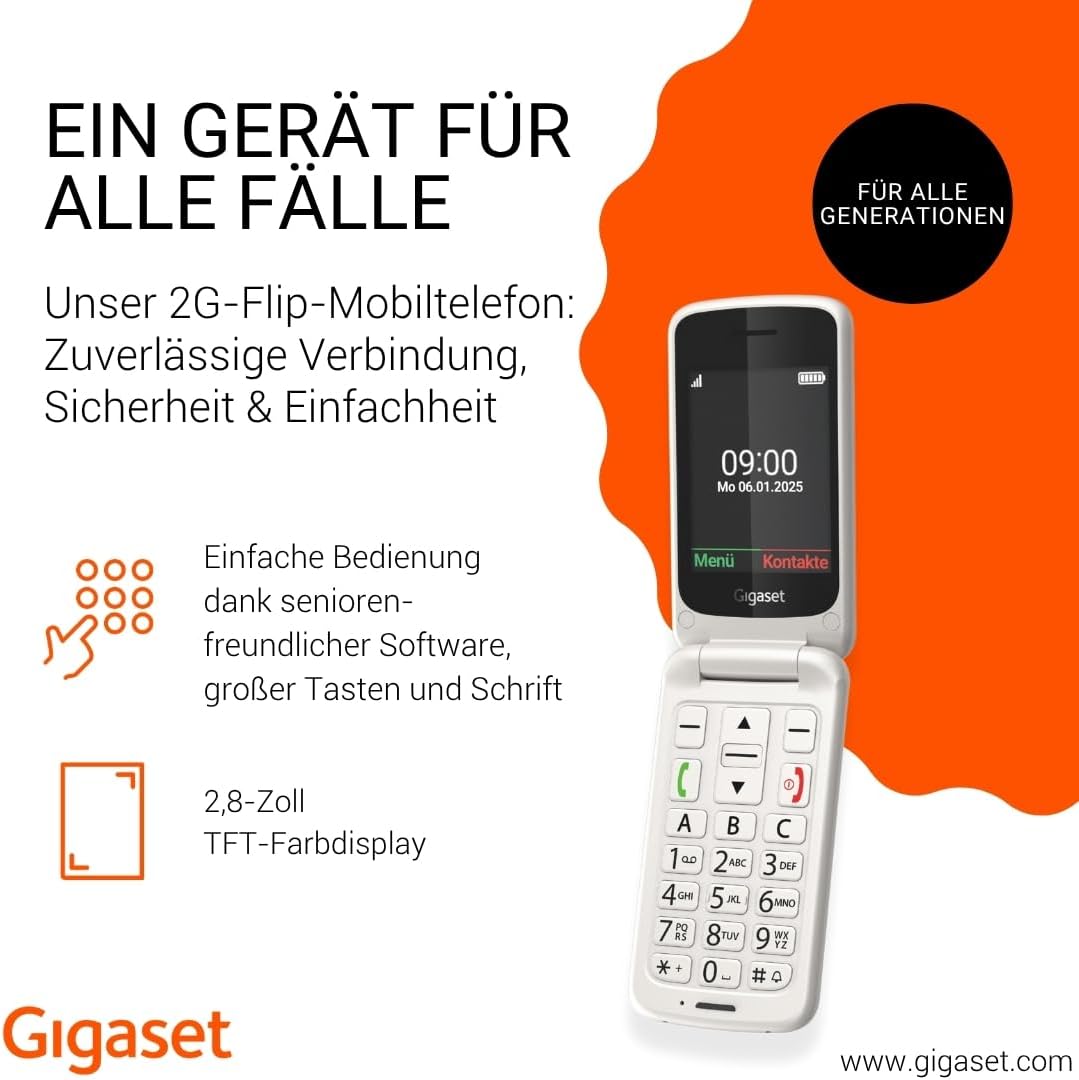 Gigaset GL595 Flip-Mobiltelefon – einfache Bedienung für Senioren, grosse Tasten & SOS-Notruftaste –