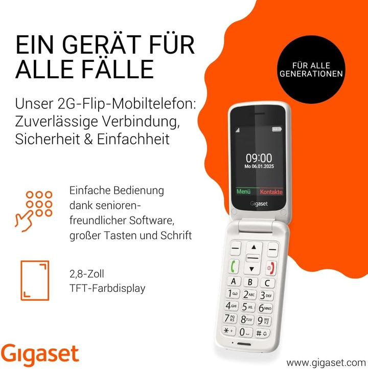 Gigaset GL595 Flip-Mobiltelefon – einfache Bedienung für Senioren, grosse Tasten & SOS-Notruftaste –