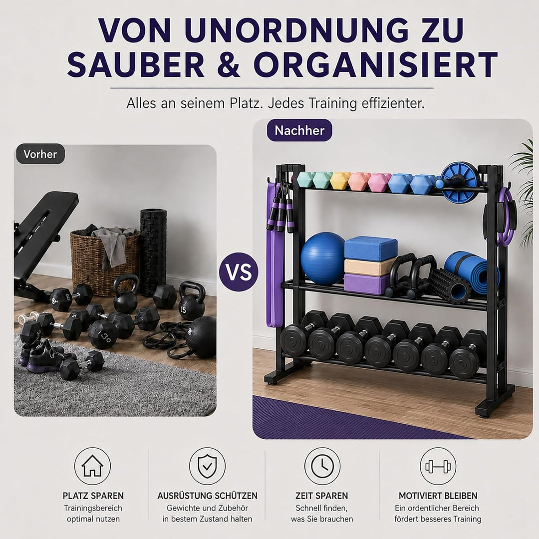 3-stöckiger Hantelständer mit verstellbarer Hantelablage, Kurzhantelständer für Home Gym, Hantelrega