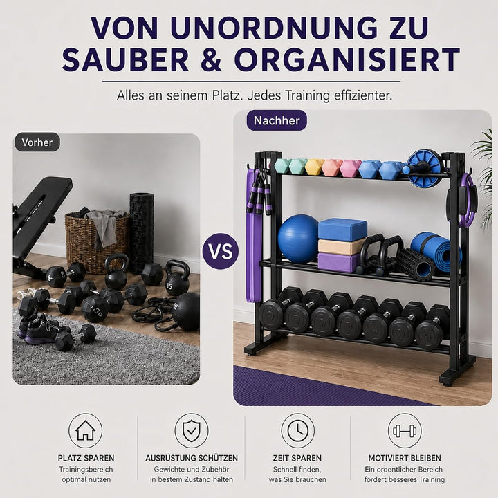 3-stöckiger Hantelständer mit verstellbarer Hantelablage, Kurzhantelständer für Home Gym, Hantelrega