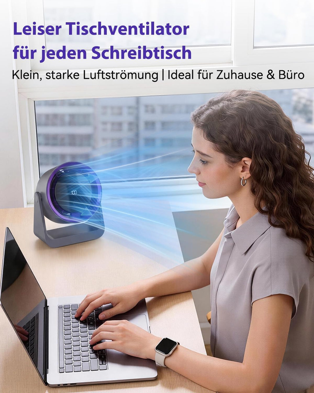 Timiyou Tischventilator Leise mit LED-Anzeige, 100 Geschwindigkeitsstufen, USB-Aufladbar & Tragbar –