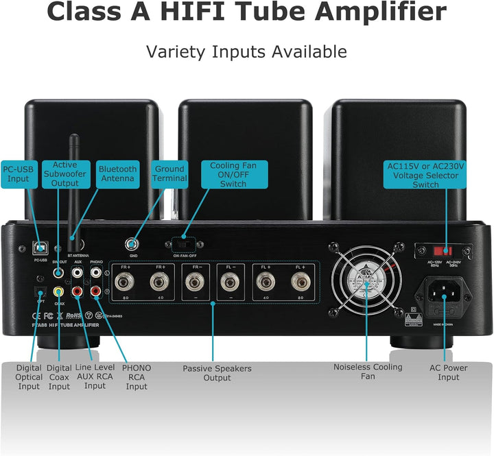 Juson Audio FTA88 Upgrade KT88 Ventilrohrverstärker, Klasse A, HiFi-Vakuumverstärker mit BT 5.4 Mosf