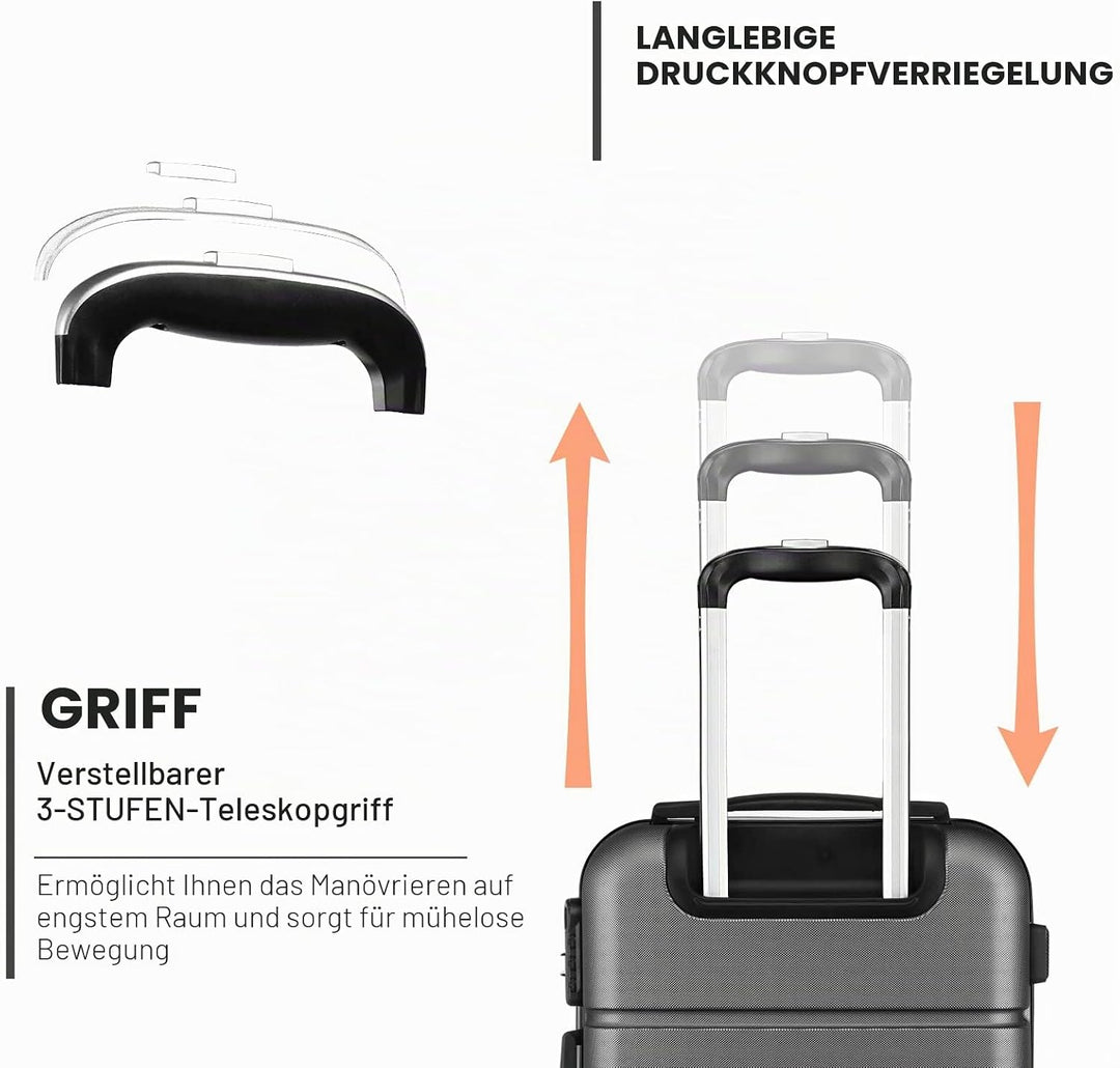KONO Reisekoffer Handgepäck Koffer mit Rollen Hartschale Trolley 55x38x22cm 33 Liter Leichtgewicht A