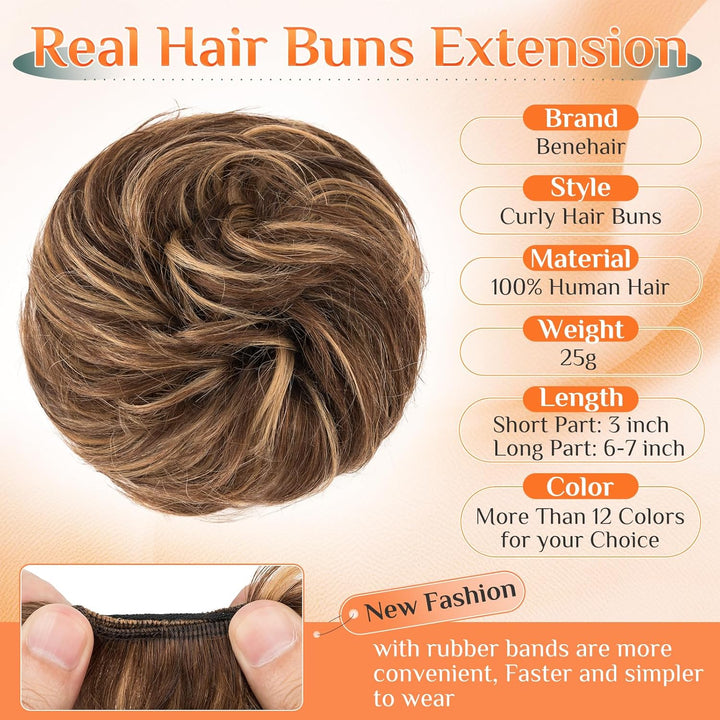 Benehair Echthaar Scrunchies Hochsteckfrisur, Echthaar Haargummi Hochsteckfrisuren, 25g Echte Haare