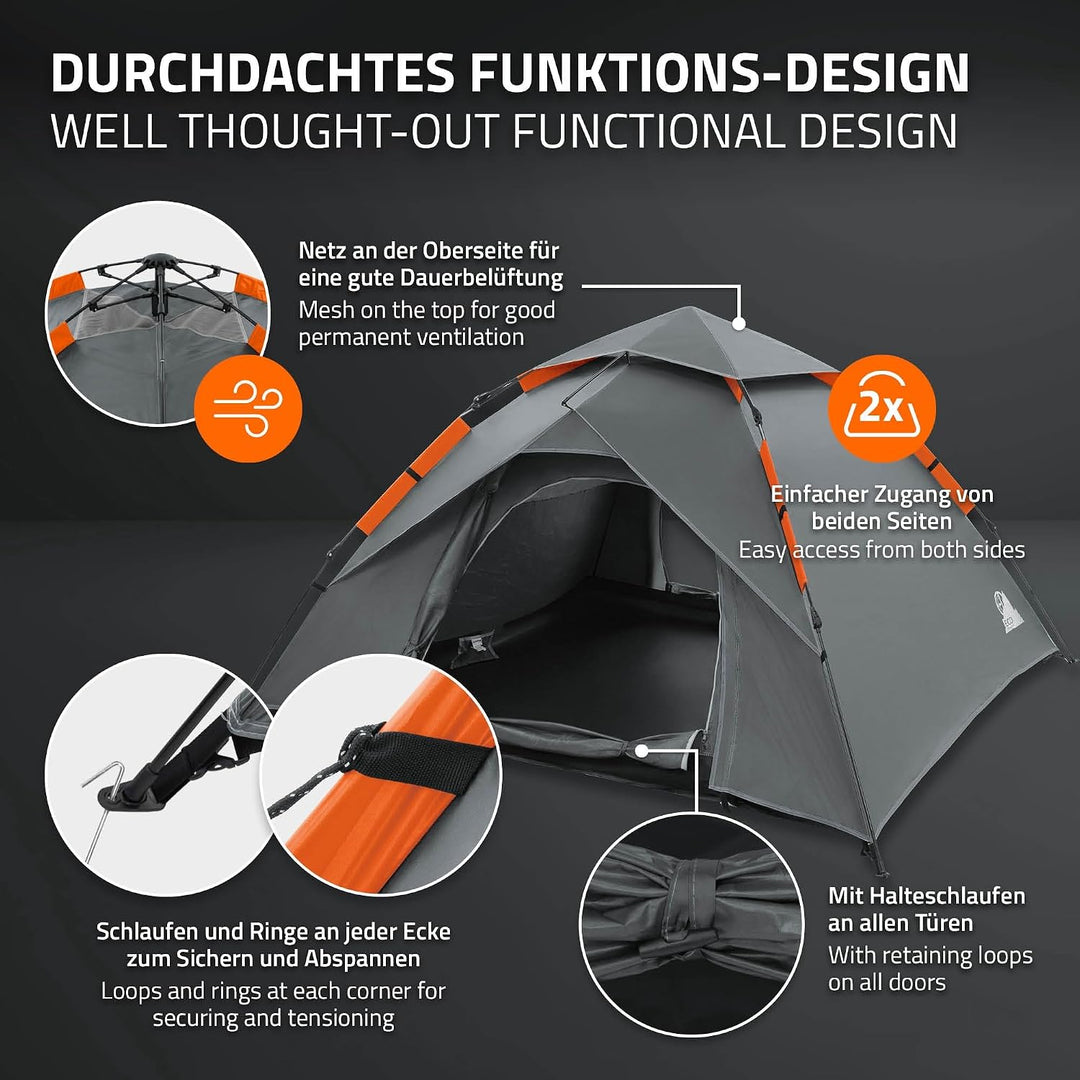 ECD Germany Pop-Up Zelt wasserdicht 4 Personen, Camping Zelt Outdoor, Schnellaufbau Wurfzelt Winddic